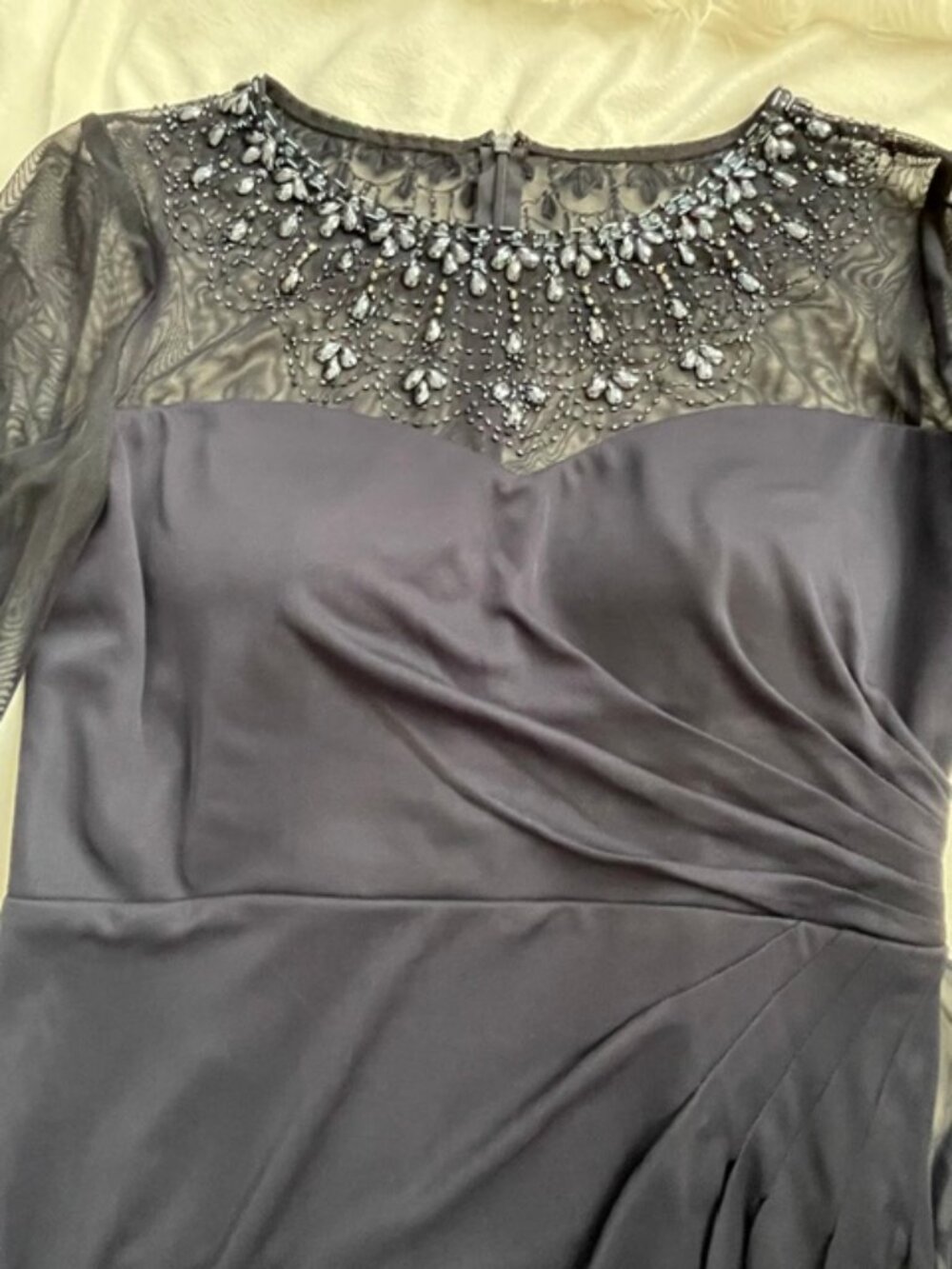 Alex Evenings Women's Sweetheart Beaded Mesh Gown, Dark Blue Navy, Size 12P - Picture 8 of 15